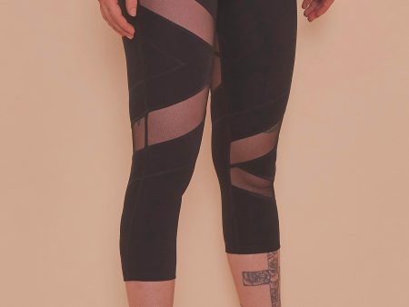 Mesh Panel Crop Leggings Black For Cheap