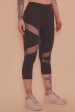 Mesh Panel Crop Leggings Black For Cheap