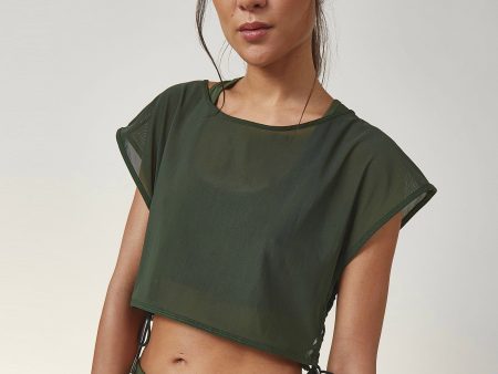 Wolf & Whistle Mesh Crop Top Khaki Hot on Sale