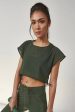 Wolf & Whistle Mesh Crop Top Khaki Hot on Sale