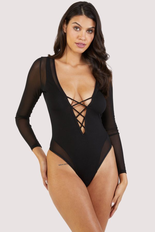 Anika mesh and jersey panelled long-sleeve body on Sale