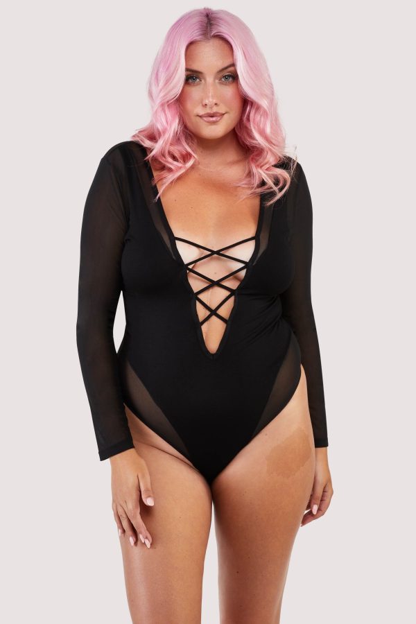 Anika mesh and jersey panelled long-sleeve body on Sale