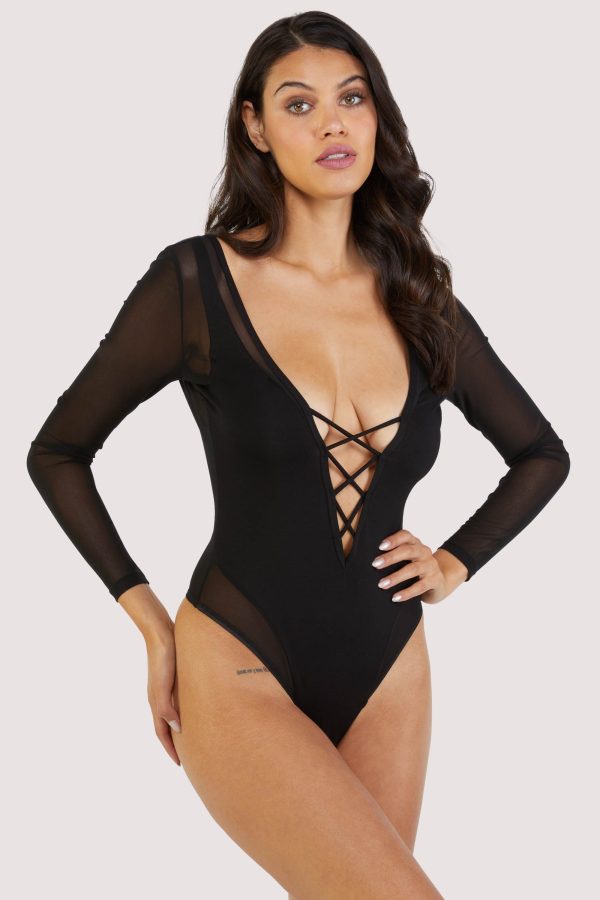 Anika mesh and jersey panelled long-sleeve body on Sale