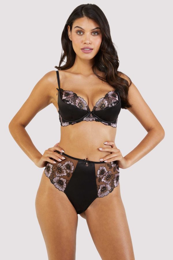 Alicia Black And Pink Embroidered High Waist Brief Online Hot Sale