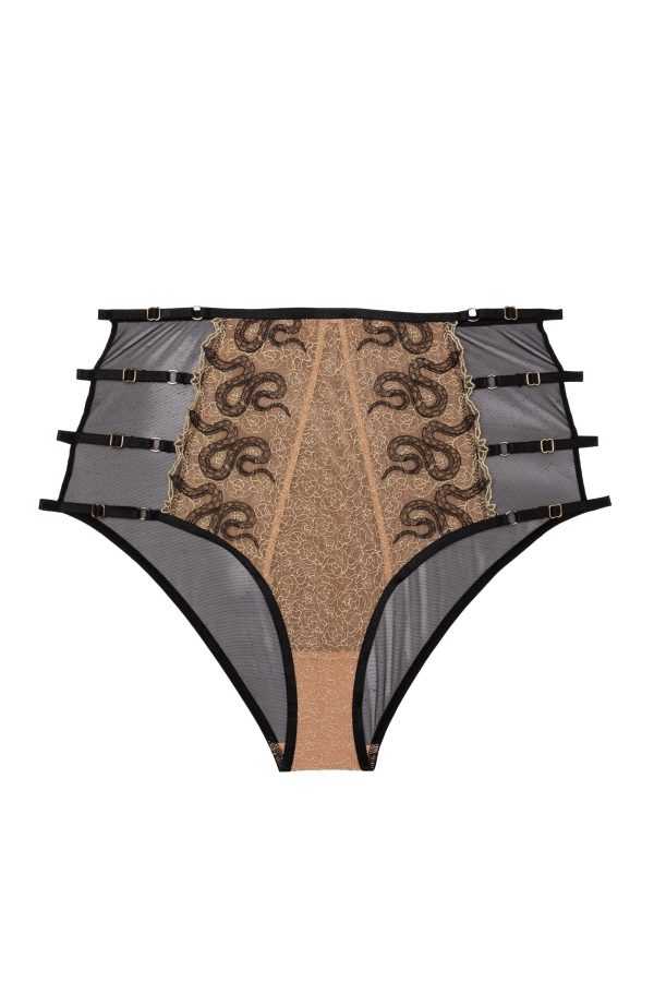 Amal Gold And Black Embroidery High Waist Brief Fashion