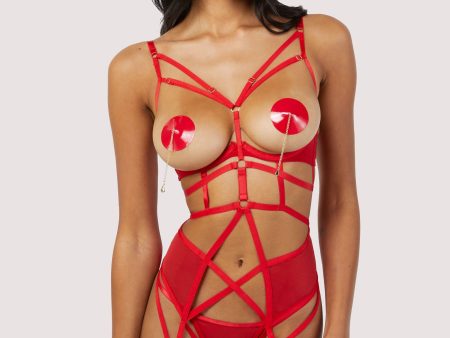 Sarah Red Open Cup Strappy Body Hot on Sale