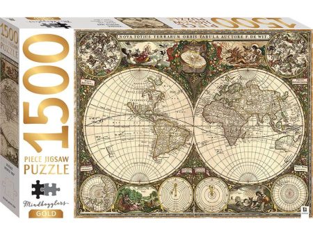 1500pc Vintage World Map Gold Discount