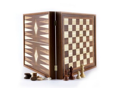 Chess Backgammon  Classic Style design in Walnut replica wooden case 27x27cm Online