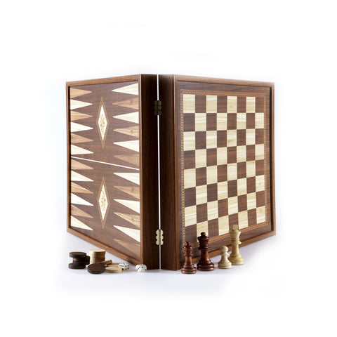 Chess Backgammon  Classic Style design in Walnut replica wooden case 27x27cm Online